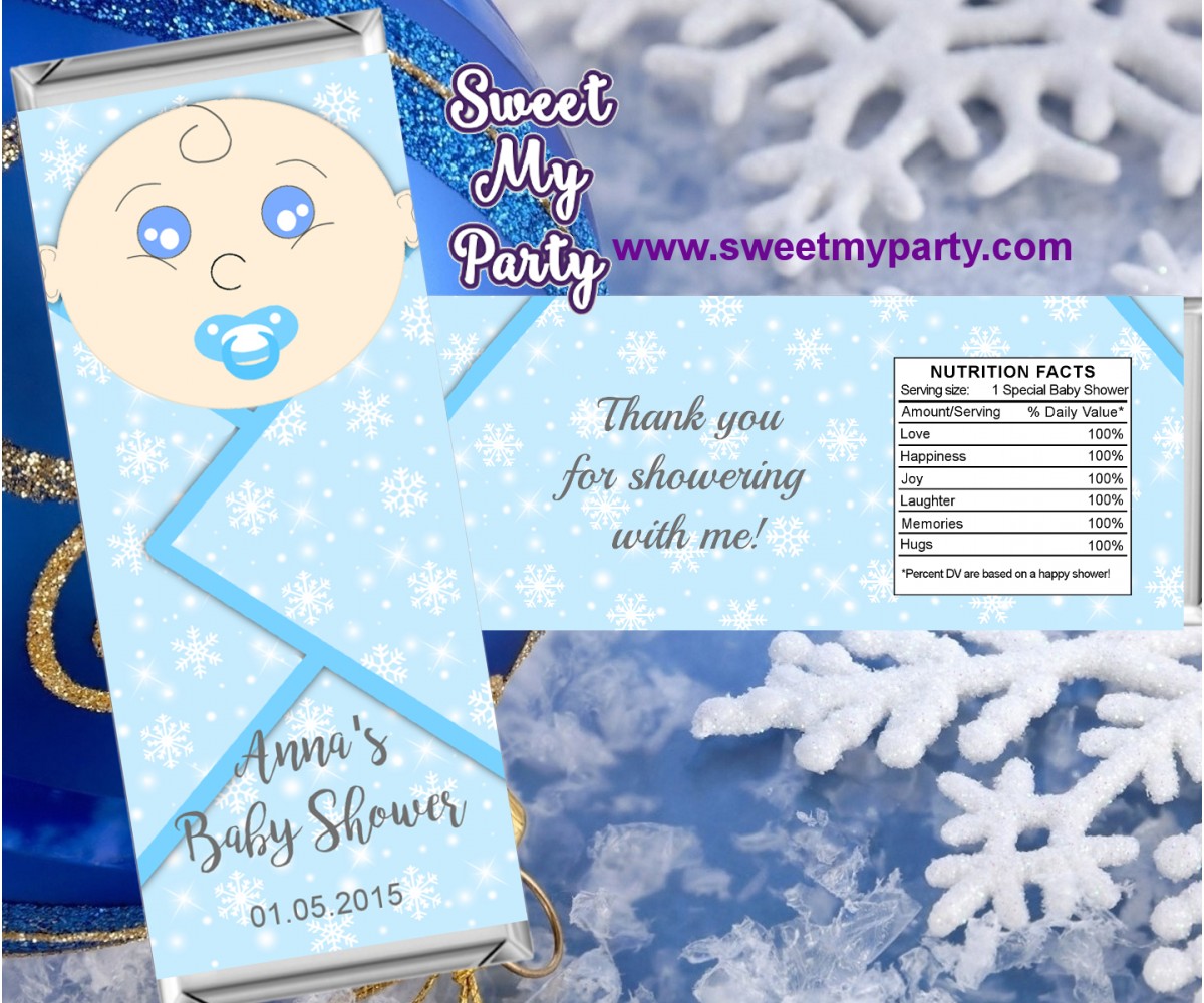 Winter Wonderland Baby Shower candy bar wrappers blue,(4)
